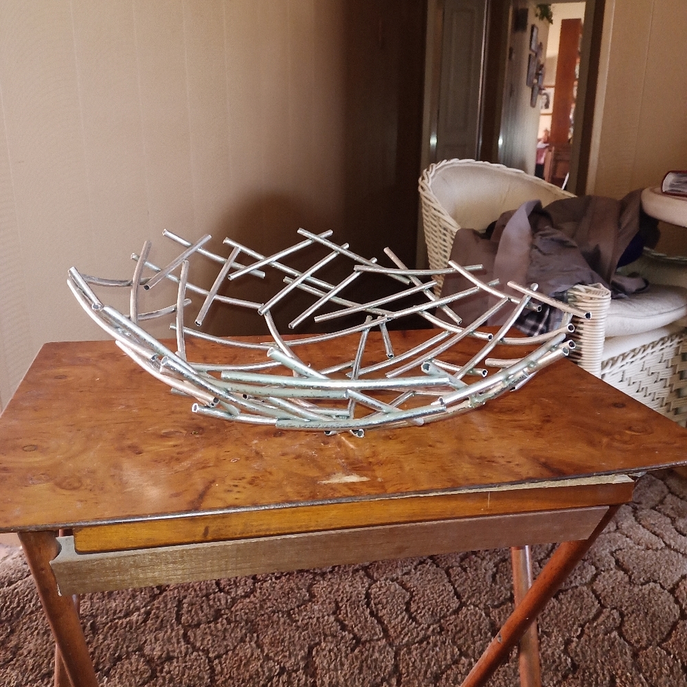Hand made Abstract metal bowl / abstract reeds